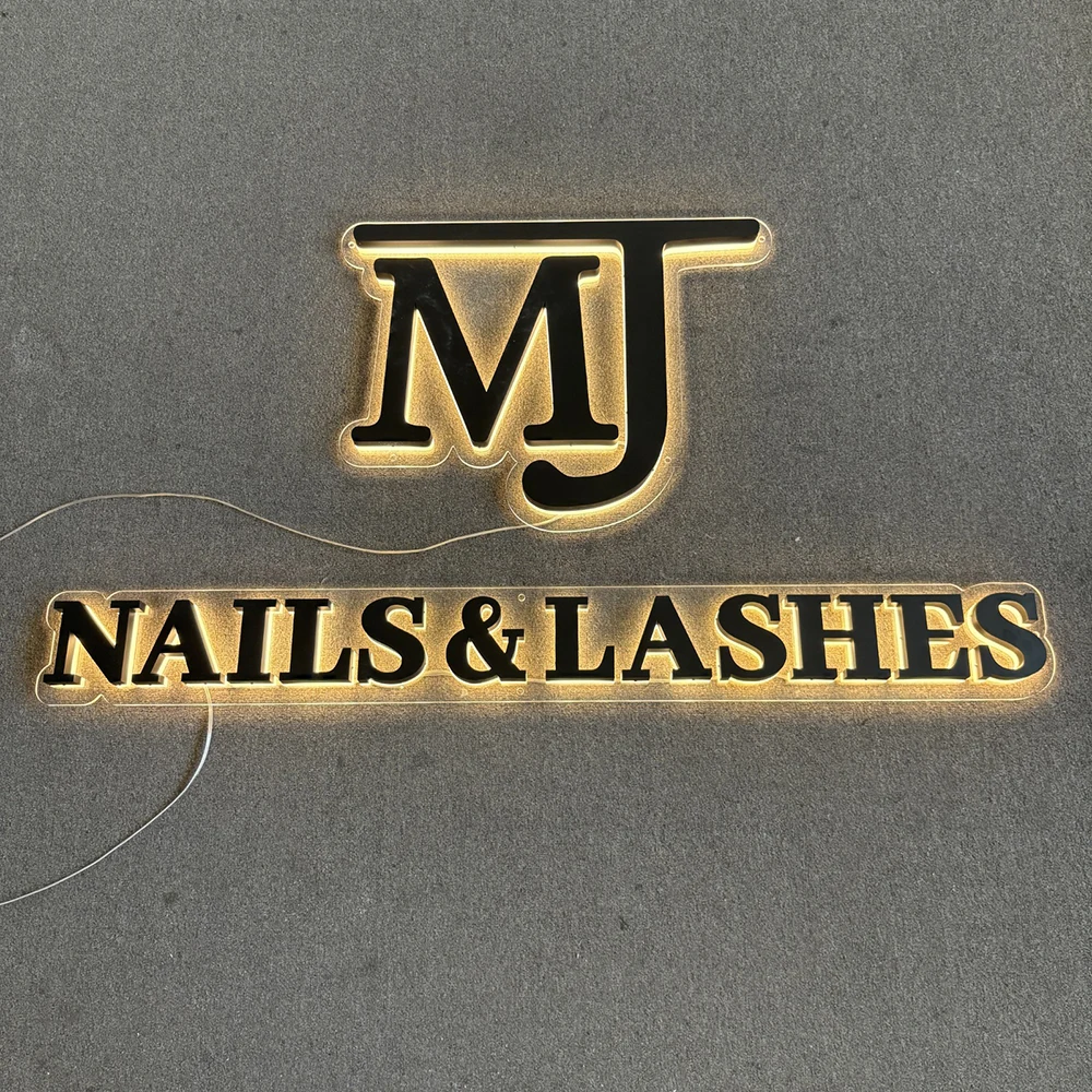 MJ Nails & Lashes – Backlit Stainless Steel Acrylic LED Sign (Sydney) - image 1