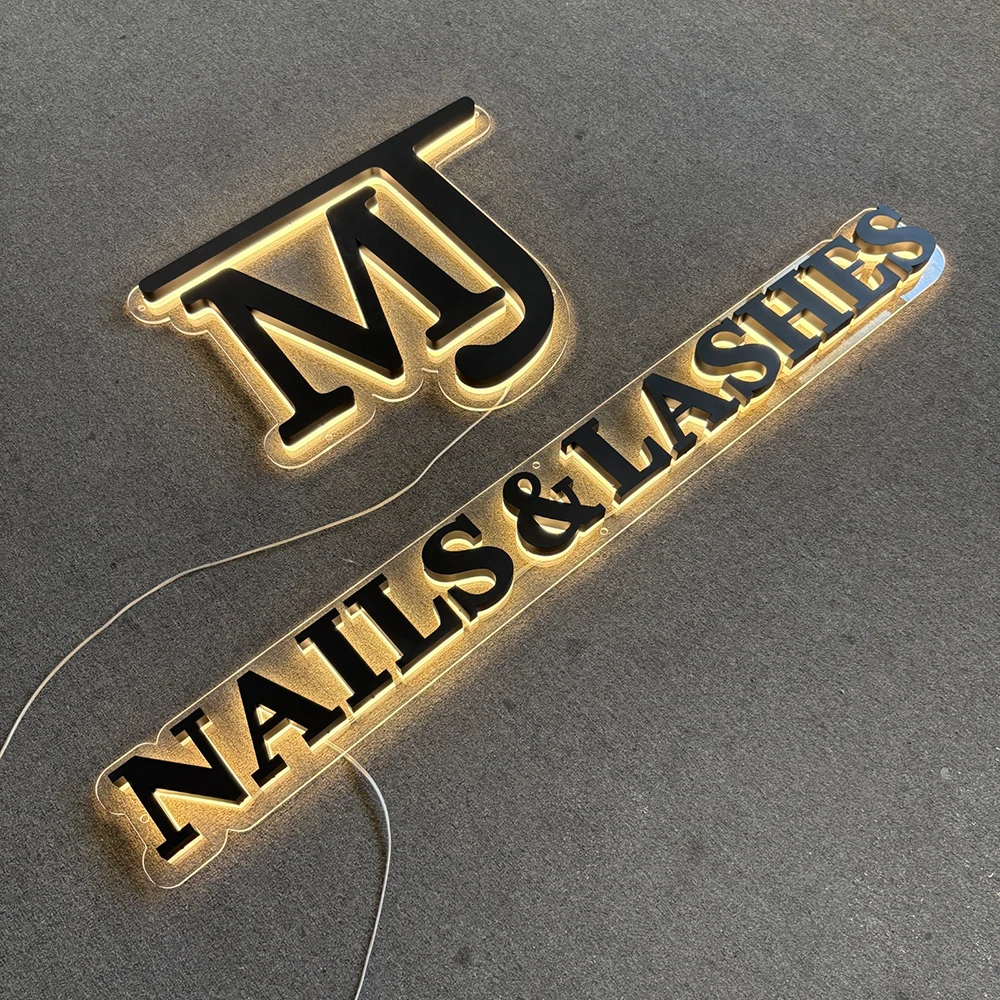 MJ Nails & Lashes – Backlit Stainless Steel Acrylic LED Sign (Sydney) - image 2
