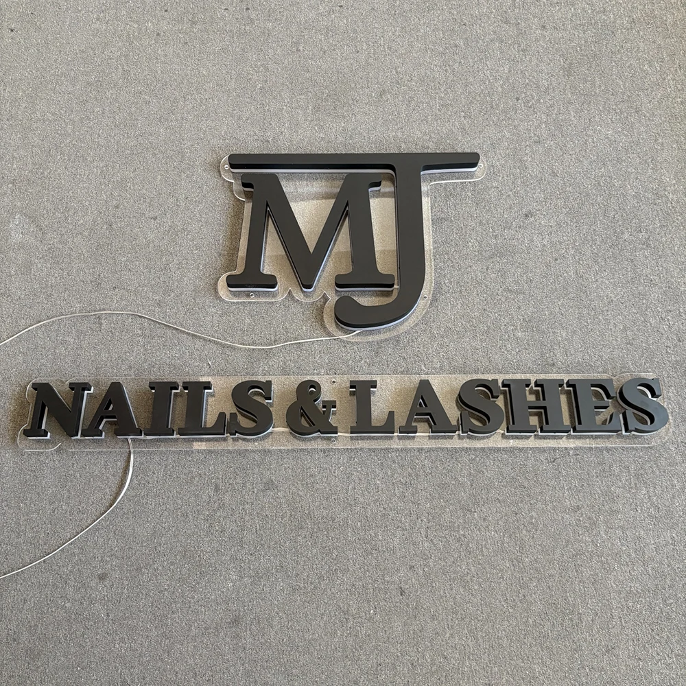 MJ Nails & Lashes – Backlit Stainless Steel Acrylic LED Sign (Sydney) - image 3