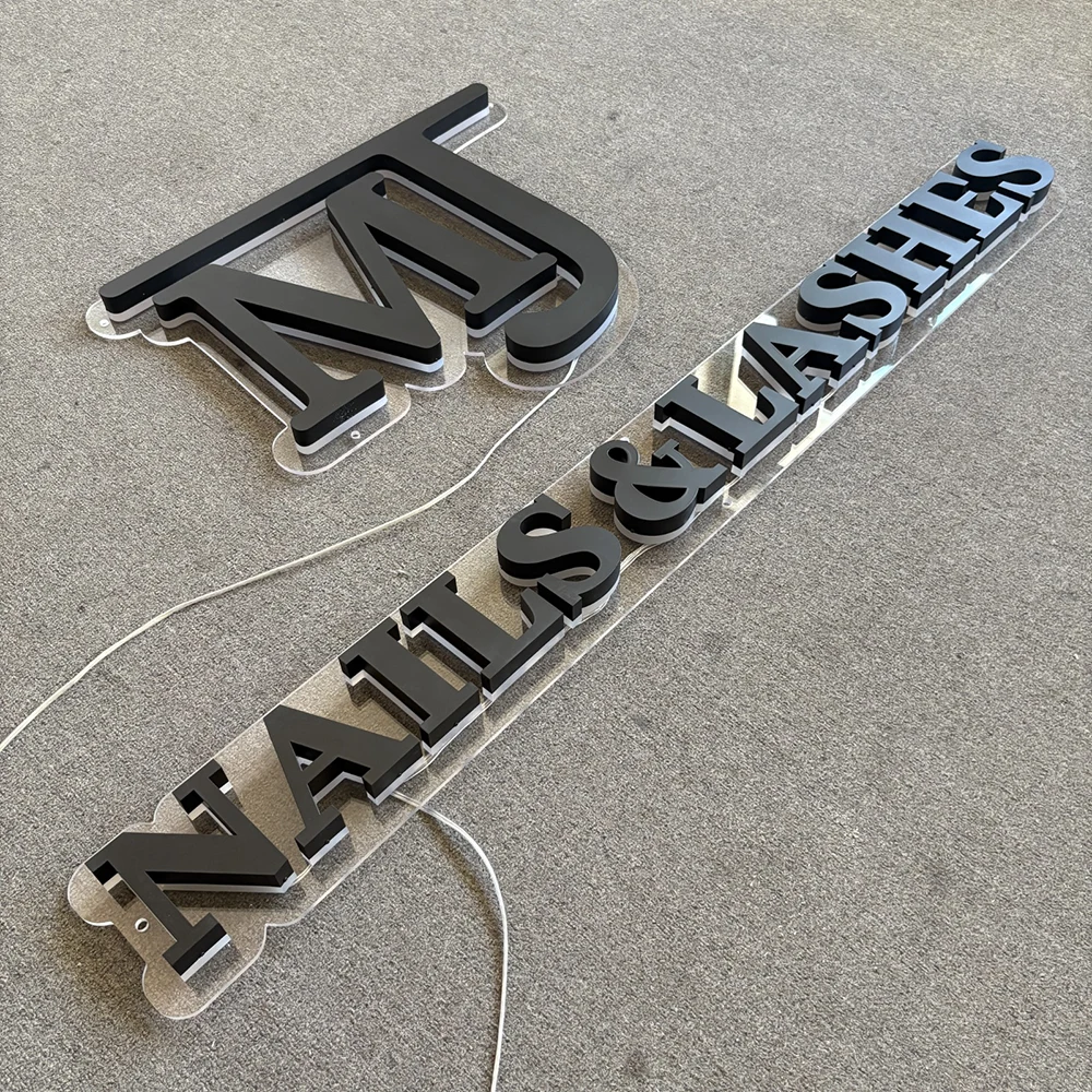 MJ Nails & Lashes – Backlit Stainless Steel Acrylic LED Sign (Sydney) - image 5