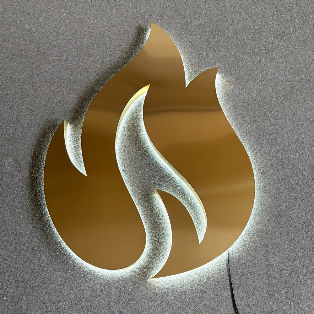 Golden Flame Logo – Backlit Stainless Steel Acrylic LED Sign (Sydney) - image 2