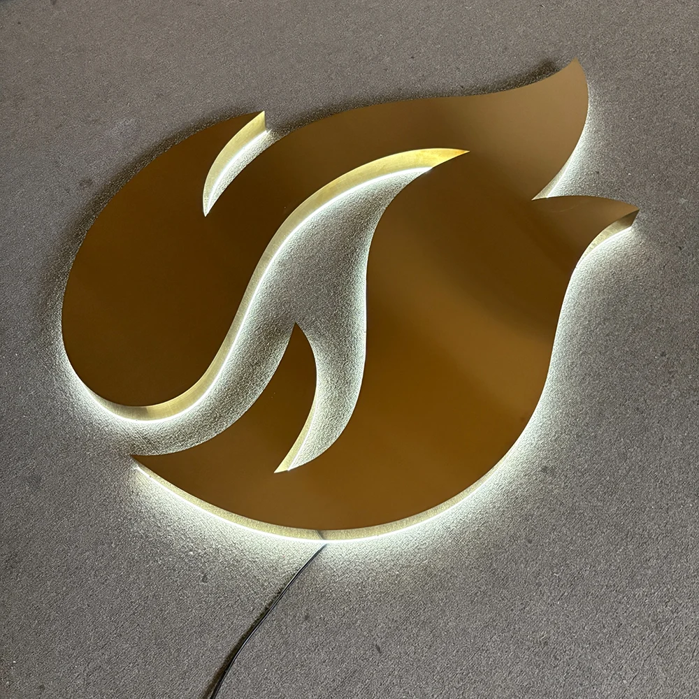Golden Flame Logo – Backlit Stainless Steel Acrylic LED Sign (Sydney) - image 4