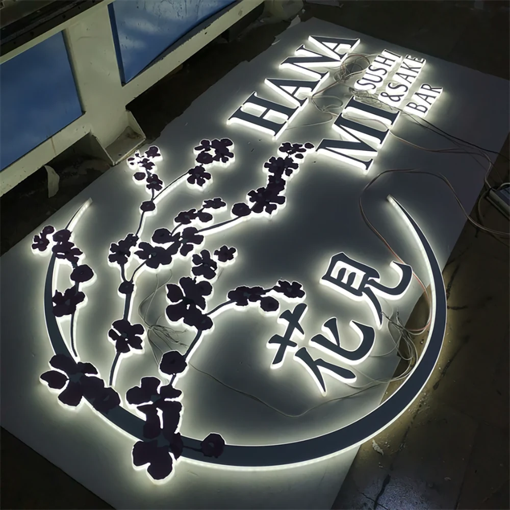 Hanami Sushi & Sake Bar – Mini Backlit LED Stainless Steel Acrylic Sign (Sydney) - image 1