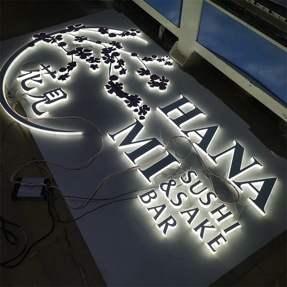 Hanami Sushi & Sake Bar – Mini Backlit LED Stainless Steel Acrylic Sign (Sydney) - image 2