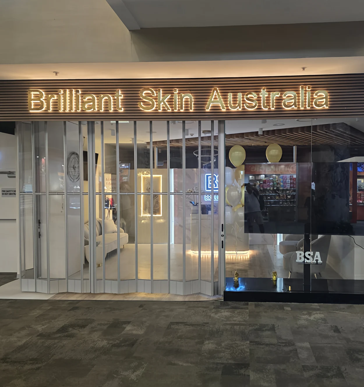 rimcap acrylic LED sign with frontlit illumination for Brilliant Skin Australia clinic