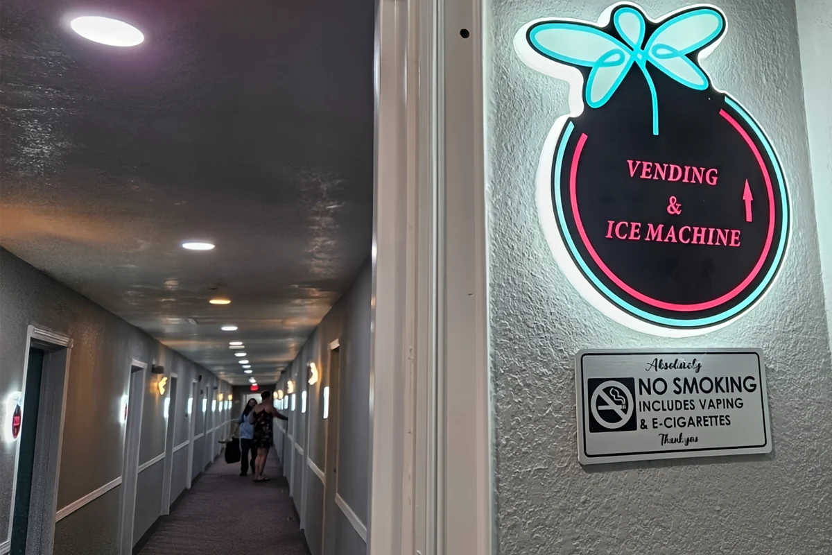 Custom neon acrylic wall sign for vending and ice machine with LED backlight
